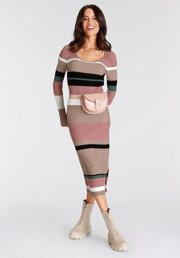 Laura Scott Gebreide jurk in midiform met geweldig streepdesign - Foto 3