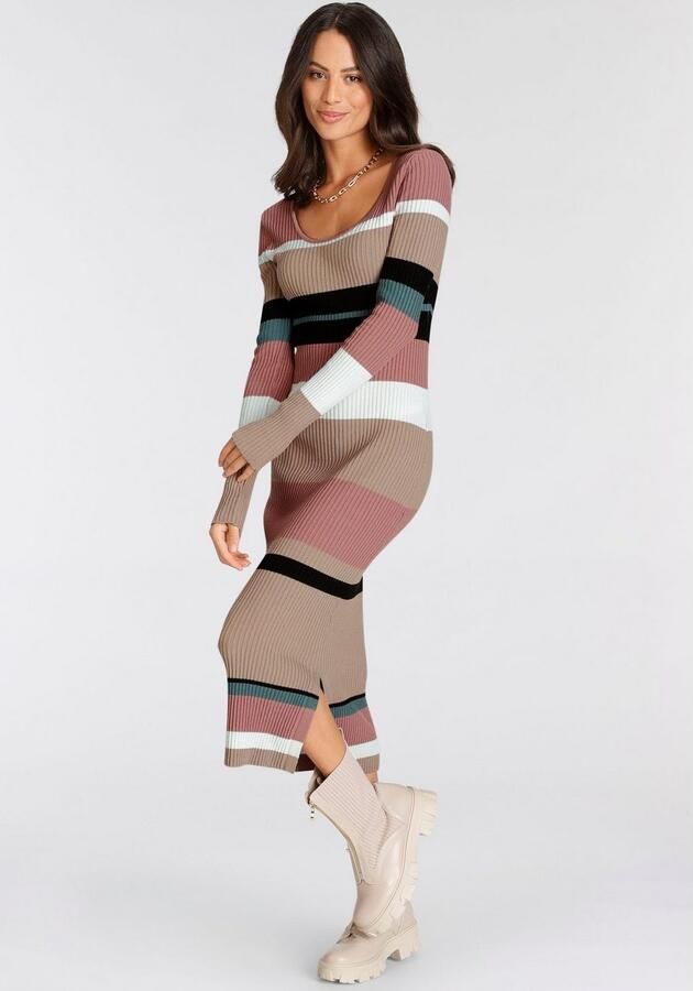 Laura Scott Gebreide jurk in midiform met geweldig streepdesign - Foto 5