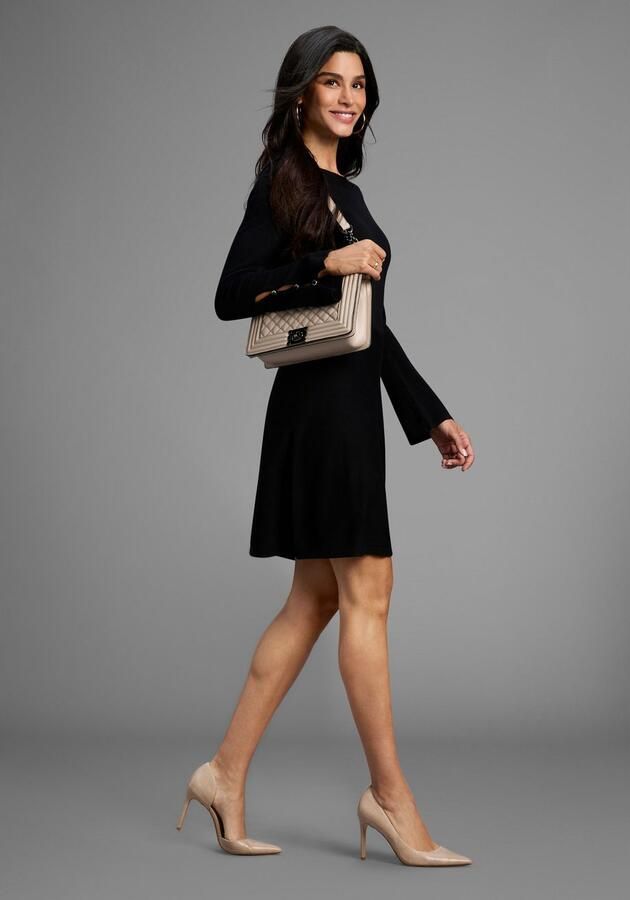 Laura Scott Gebreide jurk in uitlopende mini-vorm met sierknopen nieuwe collectie - Foto 3