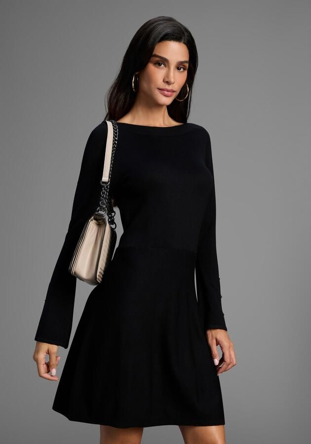 Laura Scott Gebreide jurk in uitlopende mini-vorm met sierknopen nieuwe collectie - Foto 4