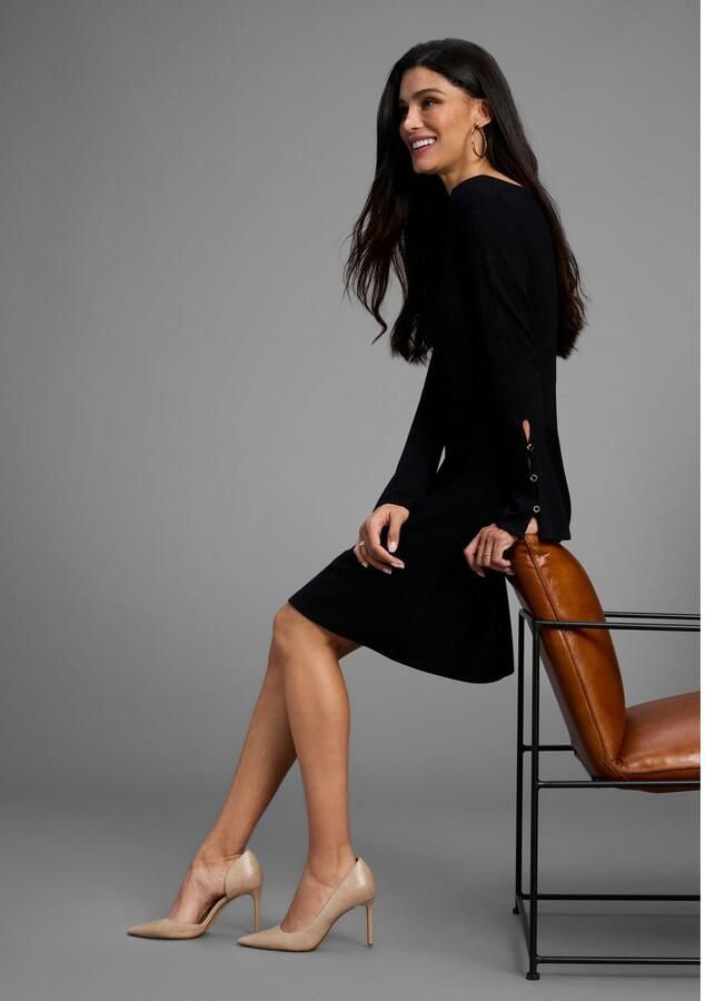 Laura Scott Gebreide jurk in uitlopende mini-vorm met sierknopen nieuwe collectie - Foto 2