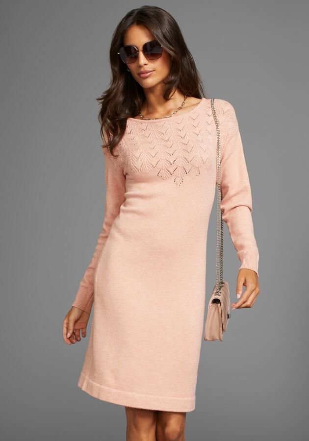 Laura Scott Gebreide jurk met ajourdetails en mooie ronde hals - Foto 7