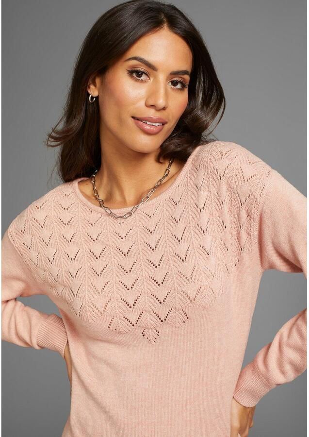 Laura Scott Gebreide jurk met ajourdetails en mooie ronde hals