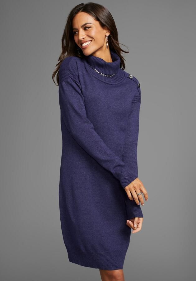 Laura Scott Gebreide jurk met col en sierknopen - Foto 6