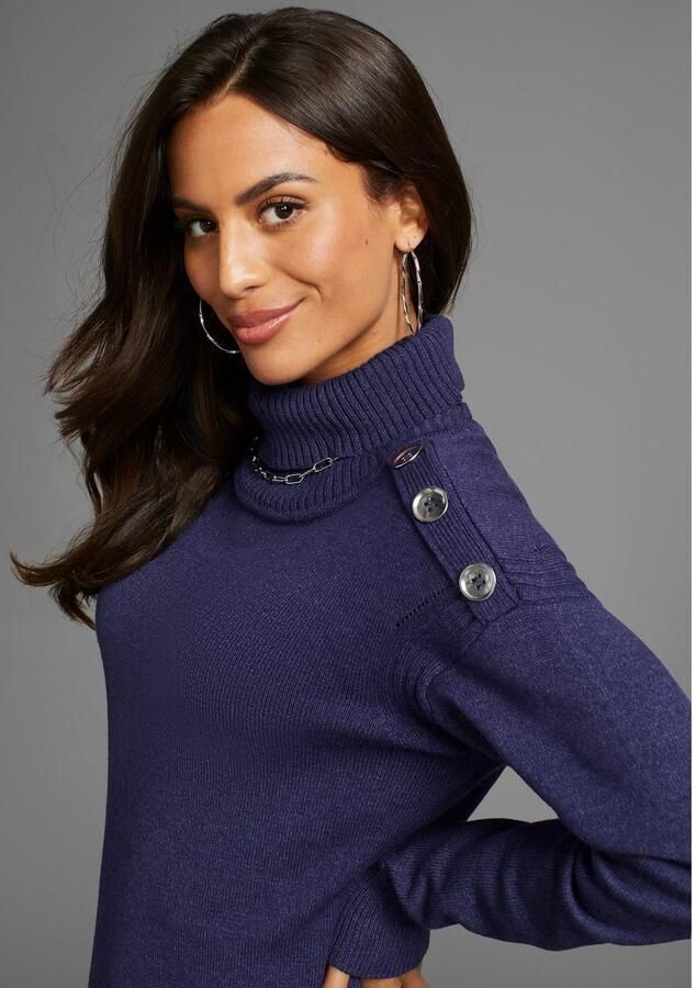 Laura Scott Gebreide jurk met col en sierknopen