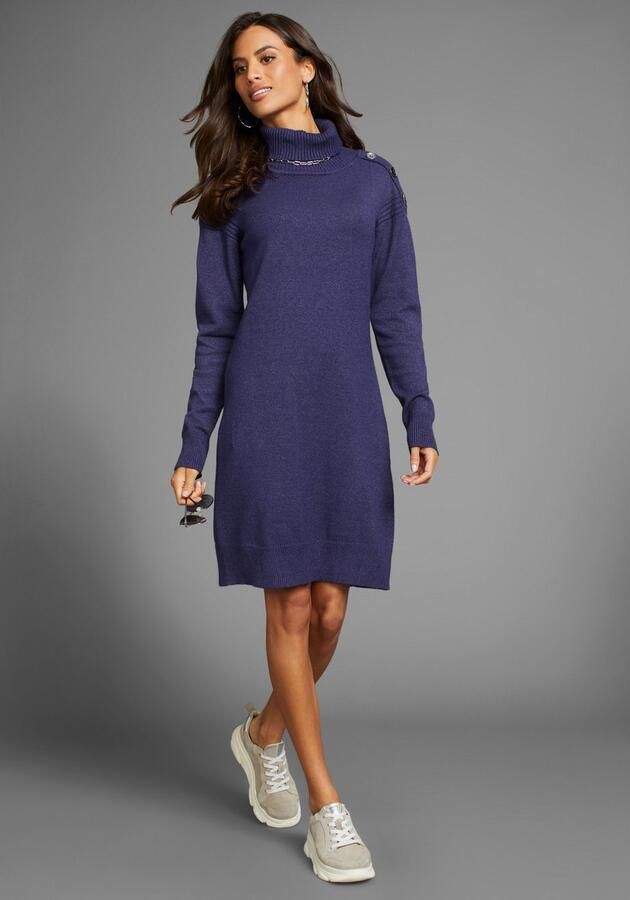 Laura Scott Gebreide jurk met col en sierknopen - Foto 3