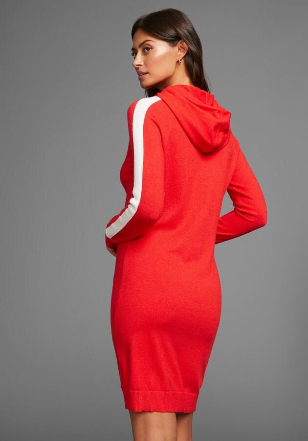 Laura Scott Gebreide jurk met contrastkleuraccenten en capuchon