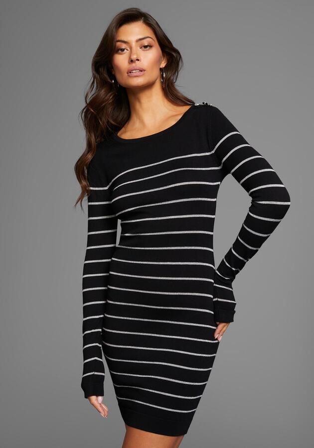 Laura Scott Gebreide jurk met glitters en schouderknopen - Foto 5