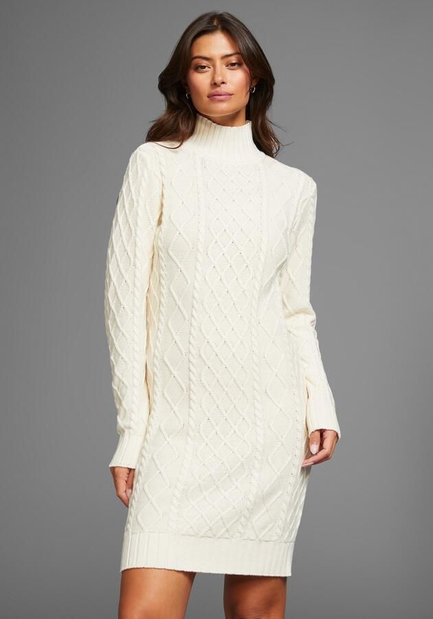 Laura Scott Gebreide jurk met kabelbreipatroon en opstaande kraag - Foto 8