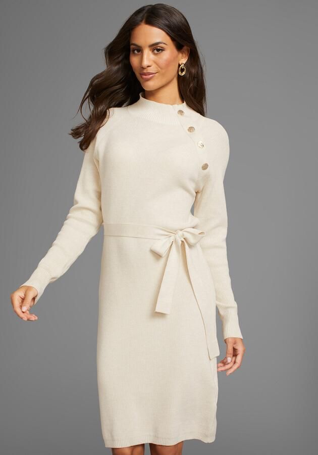 Laura Scott Gebreide jurk met knoopdetail en strikceintuur - Foto 8