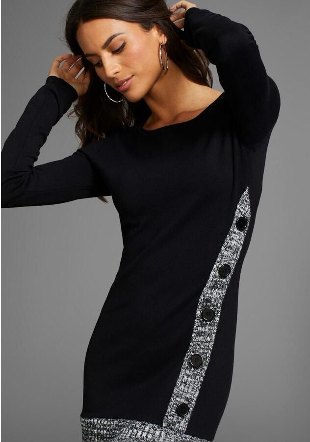 Laura Scott Gebreide jurk met modieuze sierknopenrij