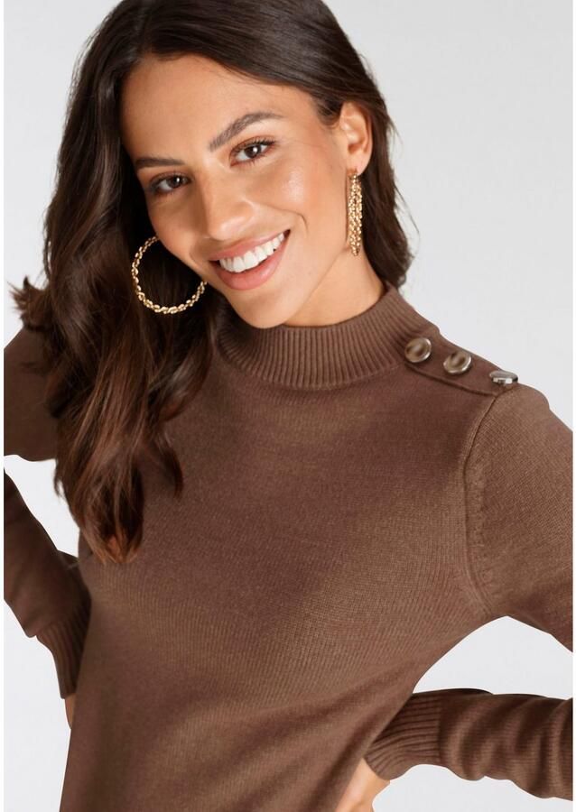 Laura Scott Gebreide jurk met opstaande kraag en decoratieve knopen