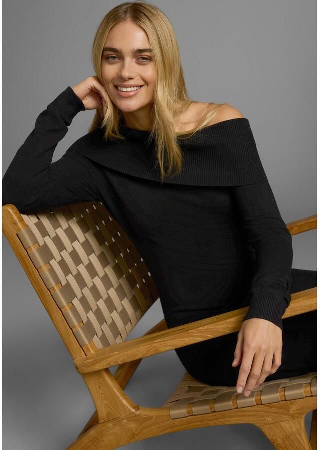 Laura Scott Gebreide jurk met vrouwelijke carmenhals - Foto 2