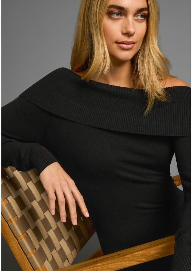 Laura Scott Gebreide jurk met vrouwelijke carmenhals - Foto 4