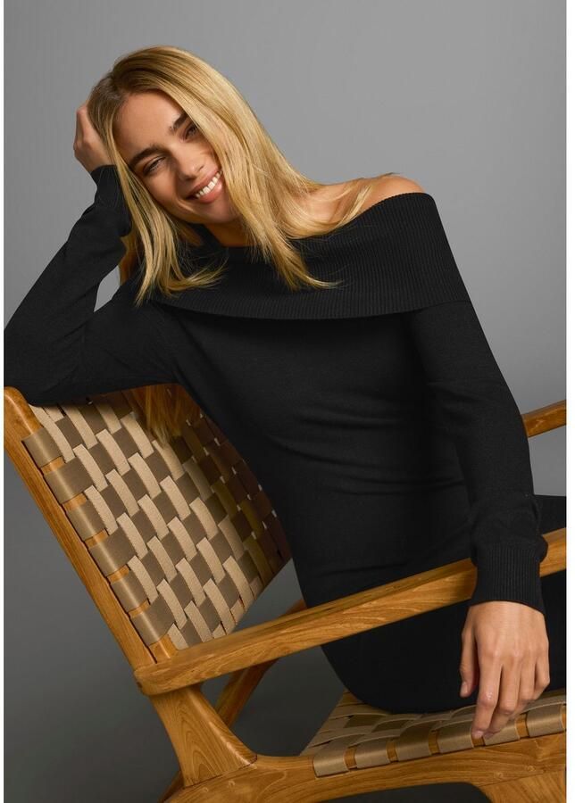 Laura Scott Gebreide jurk met vrouwelijke carmenhals