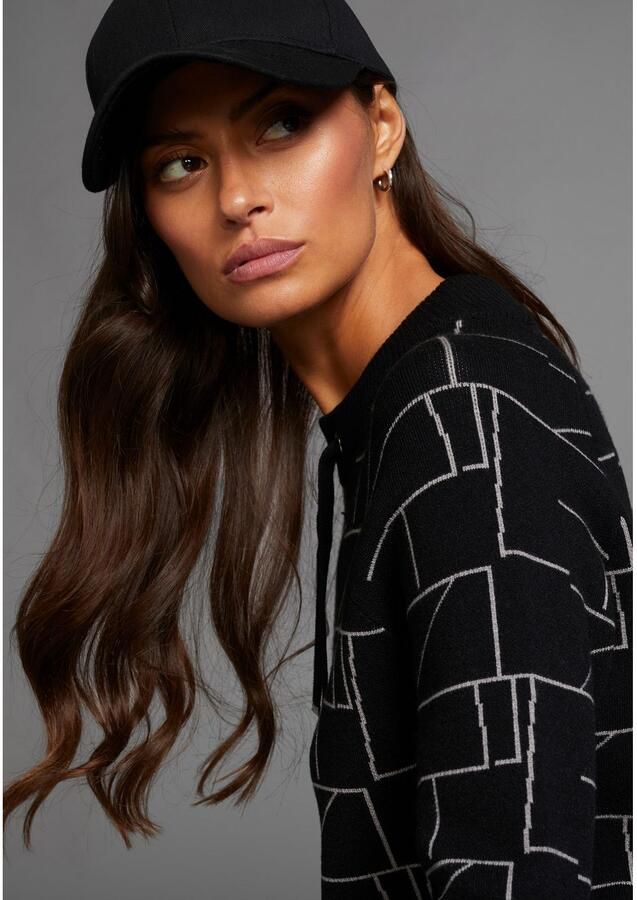 Laura Scott Gebreide jurk van knuffelige jacquard brei met grafisch motief