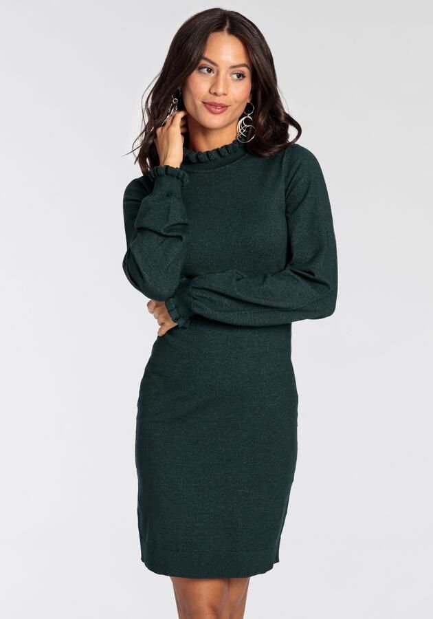 Laura Scott Gebreide jurk van viscosemix met vrouwelijk ruchedetail - Foto 6