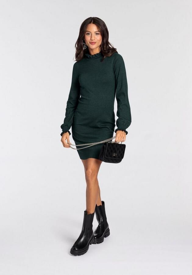 Laura Scott Gebreide jurk van viscosemix met vrouwelijk ruchedetail - Foto 4