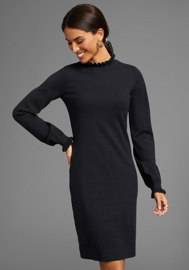 Laura Scott Gebreide jurk van viscosemix met vrouwelijk ruchedetail - Foto 6