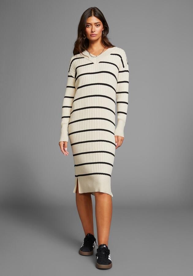 Laura Scott Gebreide jurk van zachte ribbrei midi lengte - Foto 6