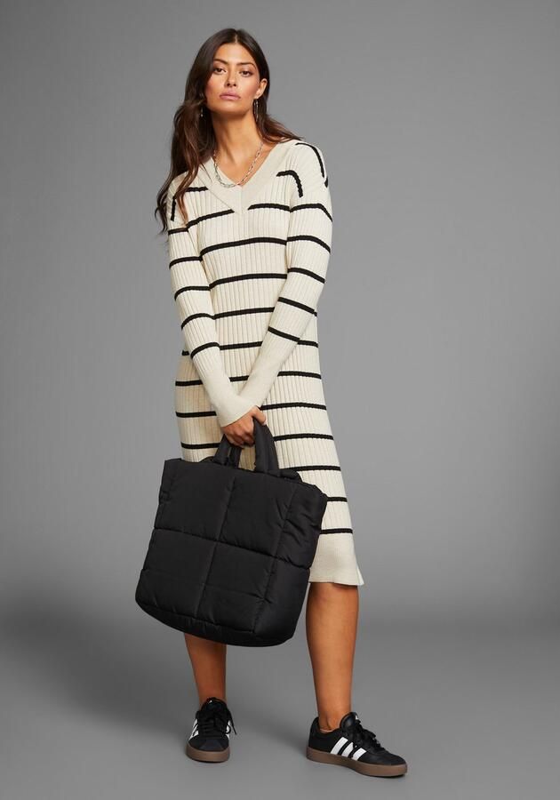 Laura Scott Gebreide jurk van zachte ribbrei midi lengte - Foto 3