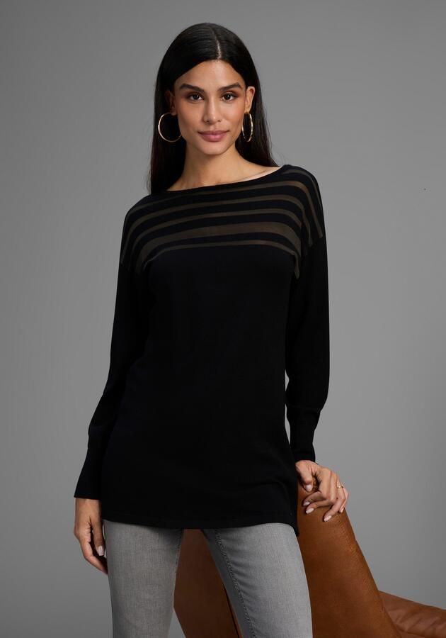 Laura Scott Gebreide trui Fijn gebreide trui met meshstrepen - Foto 6