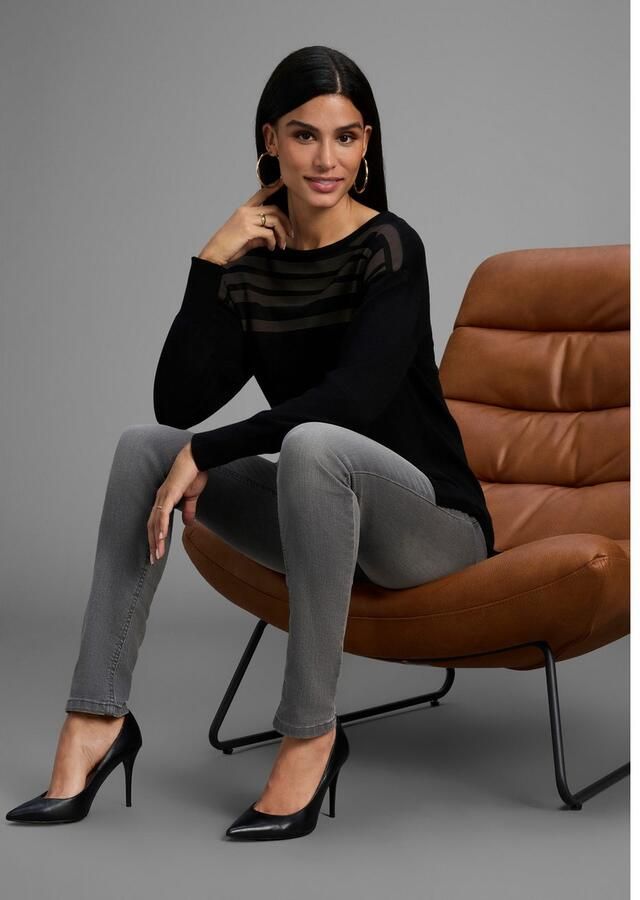 Laura Scott Gebreide trui Fijn gebreide trui met meshstrepen