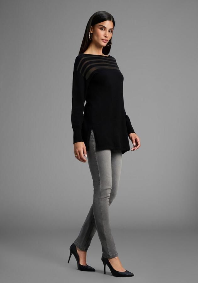 Laura Scott Gebreide trui Fijn gebreide trui met meshstrepen - Foto 5