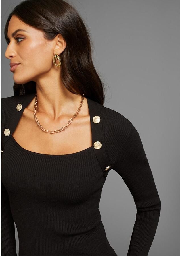 Laura Scott Gebreide trui in trendy 2 in 1-look met sierknopen - Foto 2