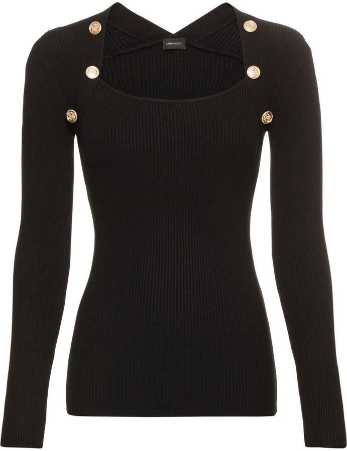 Laura Scott Gebreide trui in trendy 2 in 1-look met sierknopen