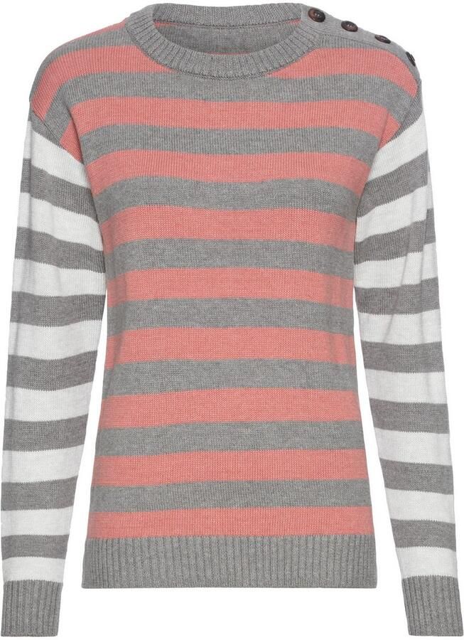 Laura Scott Gebreide trui in trendy strepenpatroon met knoopsluiting