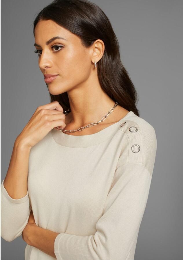 Laura Scott Gebreide trui met 3 4 mouwen en klinknageldetail