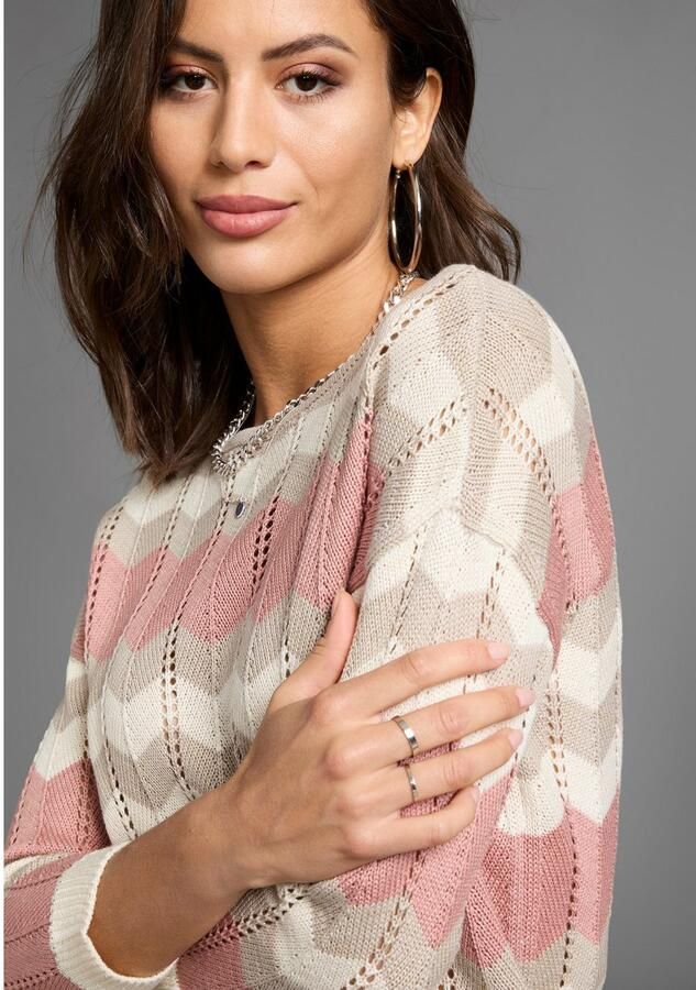 Laura Scott Gebreide trui met ajour breiselpatroon en 3 4 mouwen - Foto 3