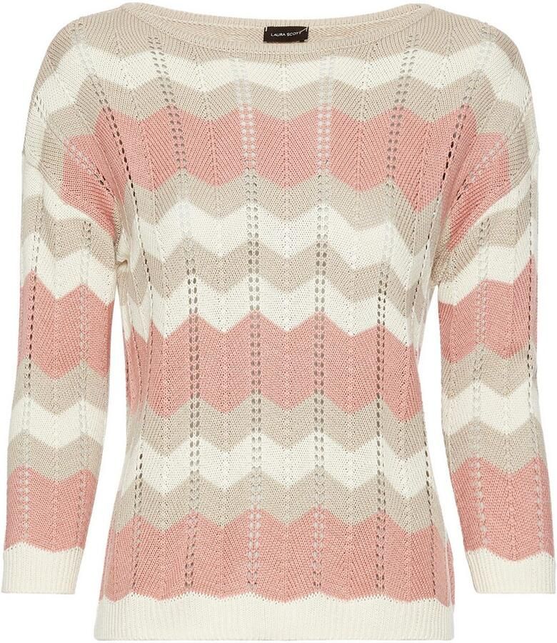 Laura Scott Gebreide trui met ajour breiselpatroon en 3 4 mouwen