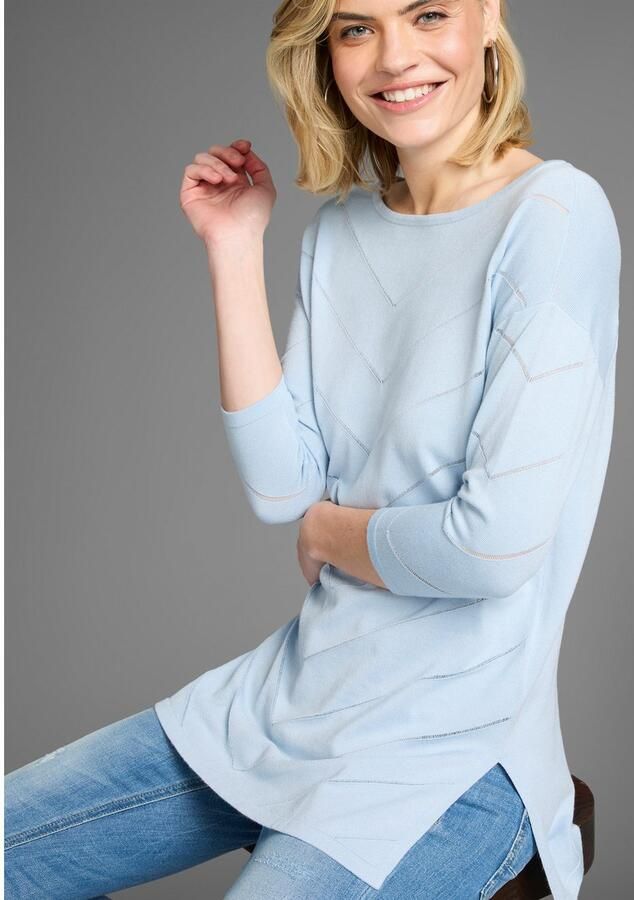 Laura Scott Gebreide trui met ajourpatroon en 3 4 mouwen