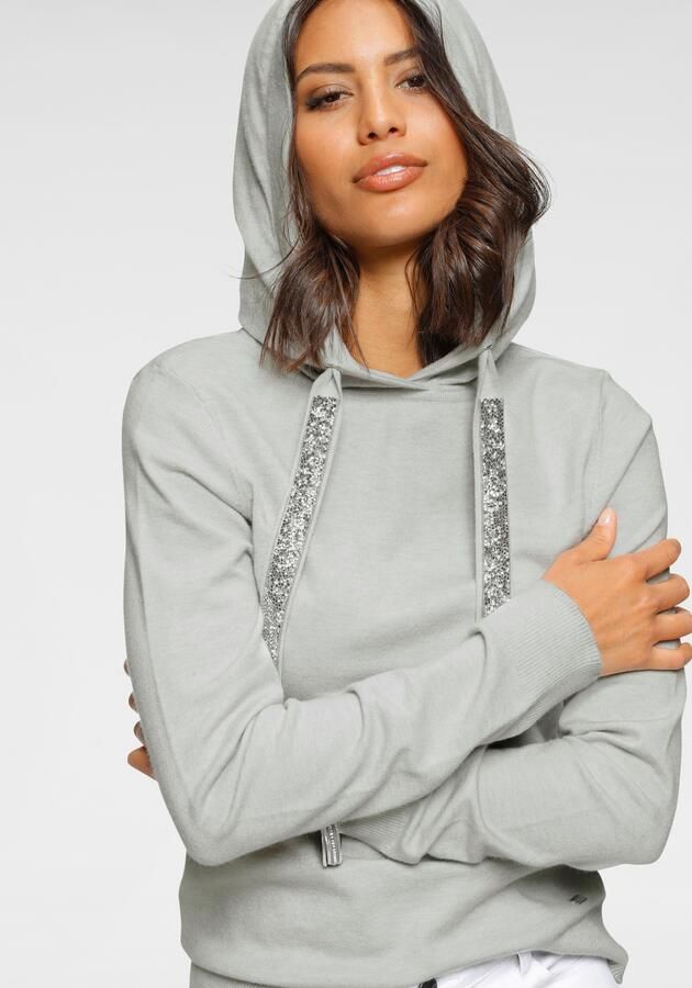 Laura Scott Gebreide trui met capuchon en glinsterende banden - Foto 8