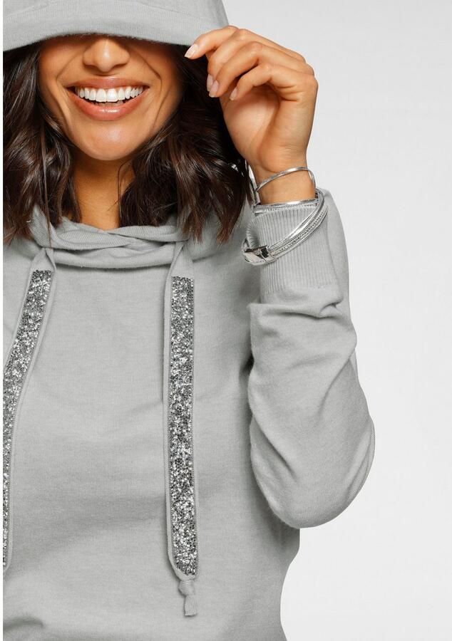 Laura Scott Gebreide trui met capuchon en glinsterende banden - Foto 3