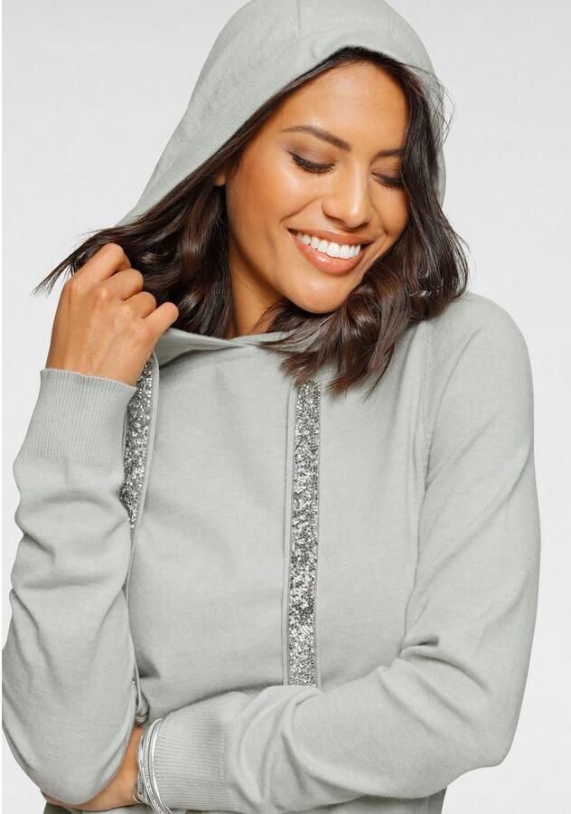 Laura Scott Gebreide trui met capuchon en glinsterende banden - Foto 4