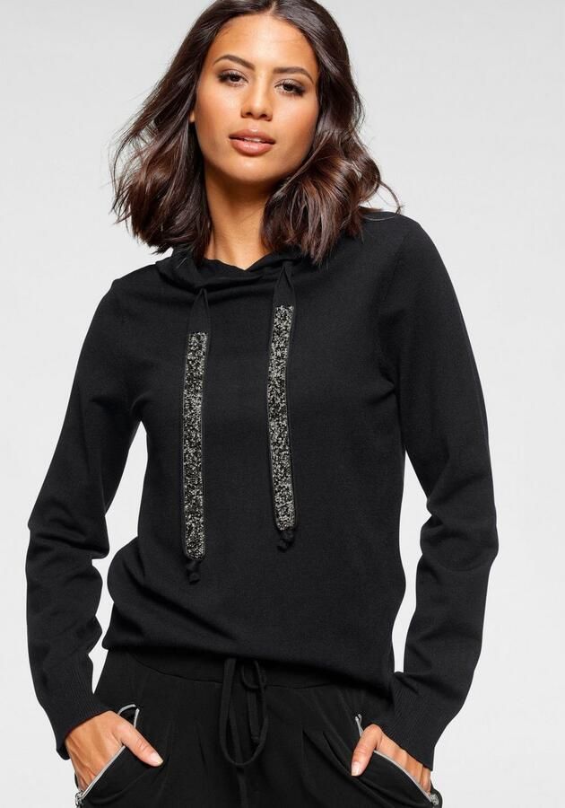 Laura Scott Gebreide trui met capuchon en glinsterende banden - Foto 20