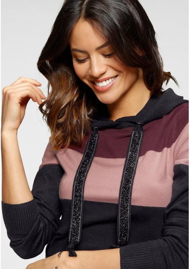 Laura Scott Gebreide trui met capuchon en glinsterende banden - Foto 9