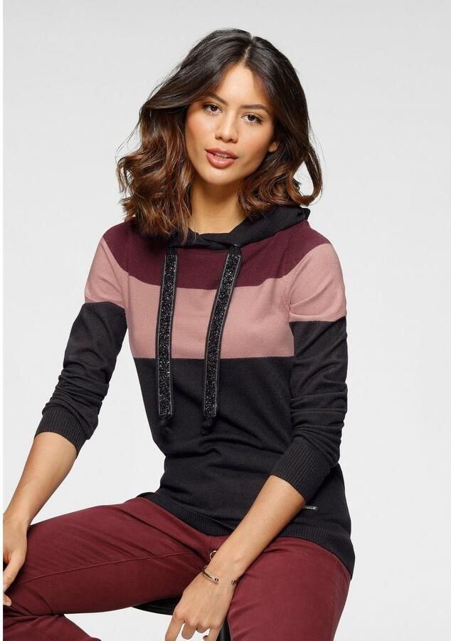 Laura Scott Gebreide trui met capuchon en glinsterende banden - Foto 3