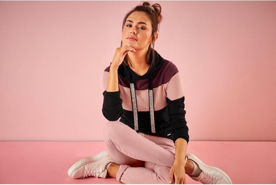 Laura Scott Gebreide trui met capuchon en glinsterende banden - Foto 7