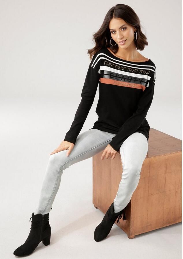 Laura Scott Gebreide trui met een streepdessin en glinstersteentjes - Foto 3