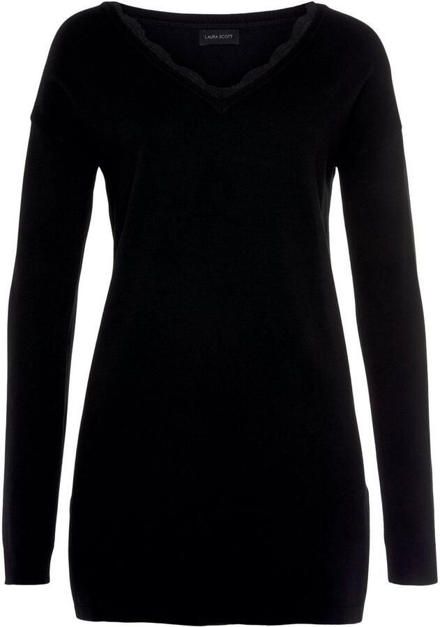 Laura Scott Gebreide trui met kant bezette v-hals - Foto 3