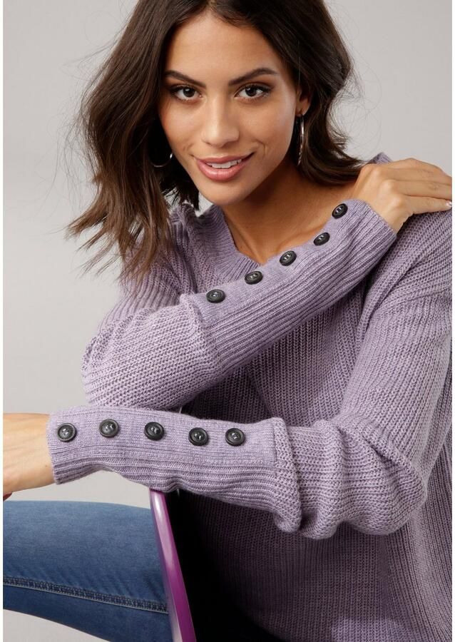 Laura Scott Gebreide trui Overgangstrui van grof breisel met sierknopen - Foto 3