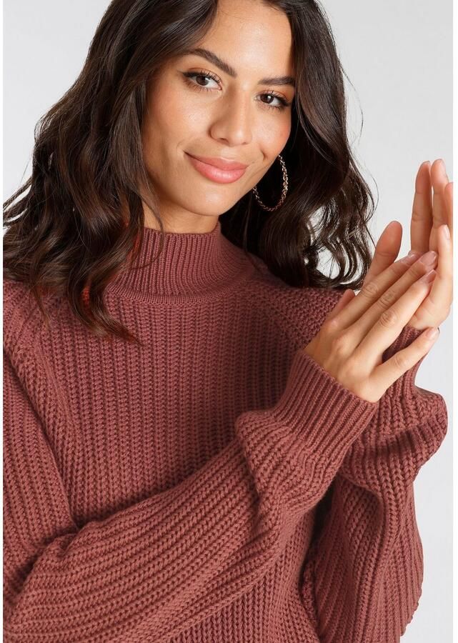 Laura Scott Gebreide trui van grofbreisel met opstaande kraag