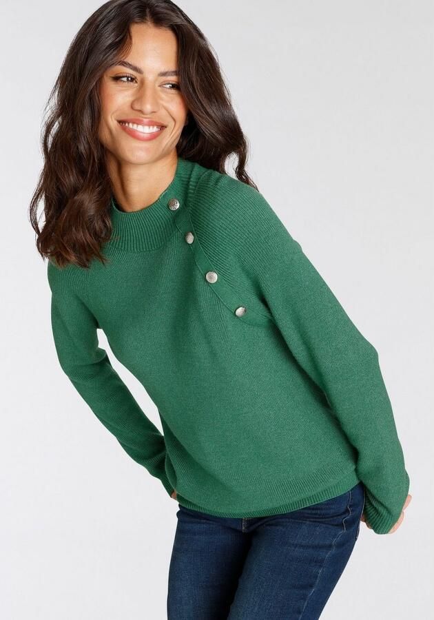 Laura Scott Gebreide trui zacht winterbreisel met knoopdetail en opstaande kraag - Foto 4