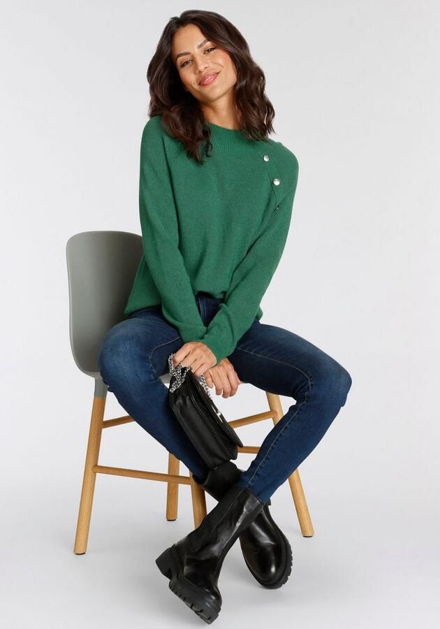 Laura Scott Gebreide trui zacht winterbreisel met knoopdetail en opstaande kraag - Foto 7