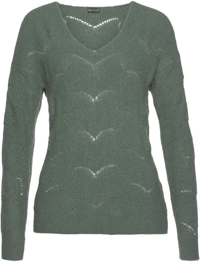 Laura Scott Gebreide trui zachte overgangsbreisel met v-neck en trendy ajourpatroon