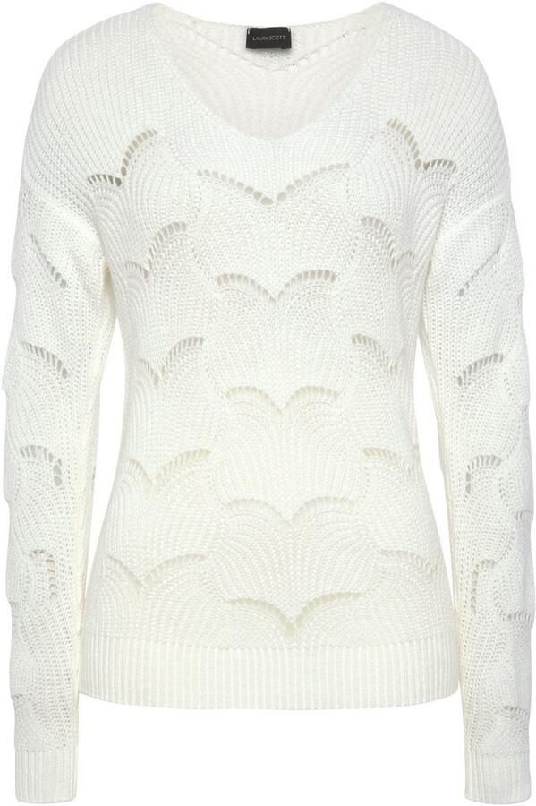 Laura Scott Gebreide trui zachte overgangsbreisel met v-neck en trendy ajourpatroon - Foto 7
